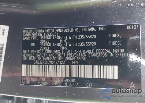 2021 Toyota Highlander Xse from USA, damaged, VIN 5TDJZRBH7MS127123